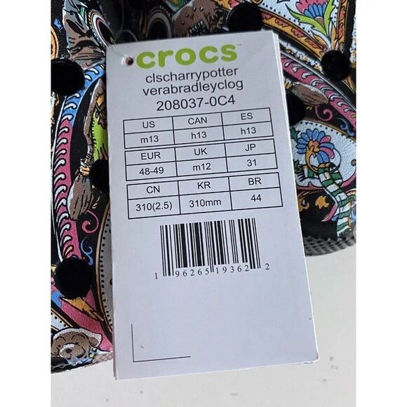 Crocs Classic Harry Potter Vera Bradley Clog Sandals Black Multi Men’s Sz 13 NEW - Picture 4 of 12
